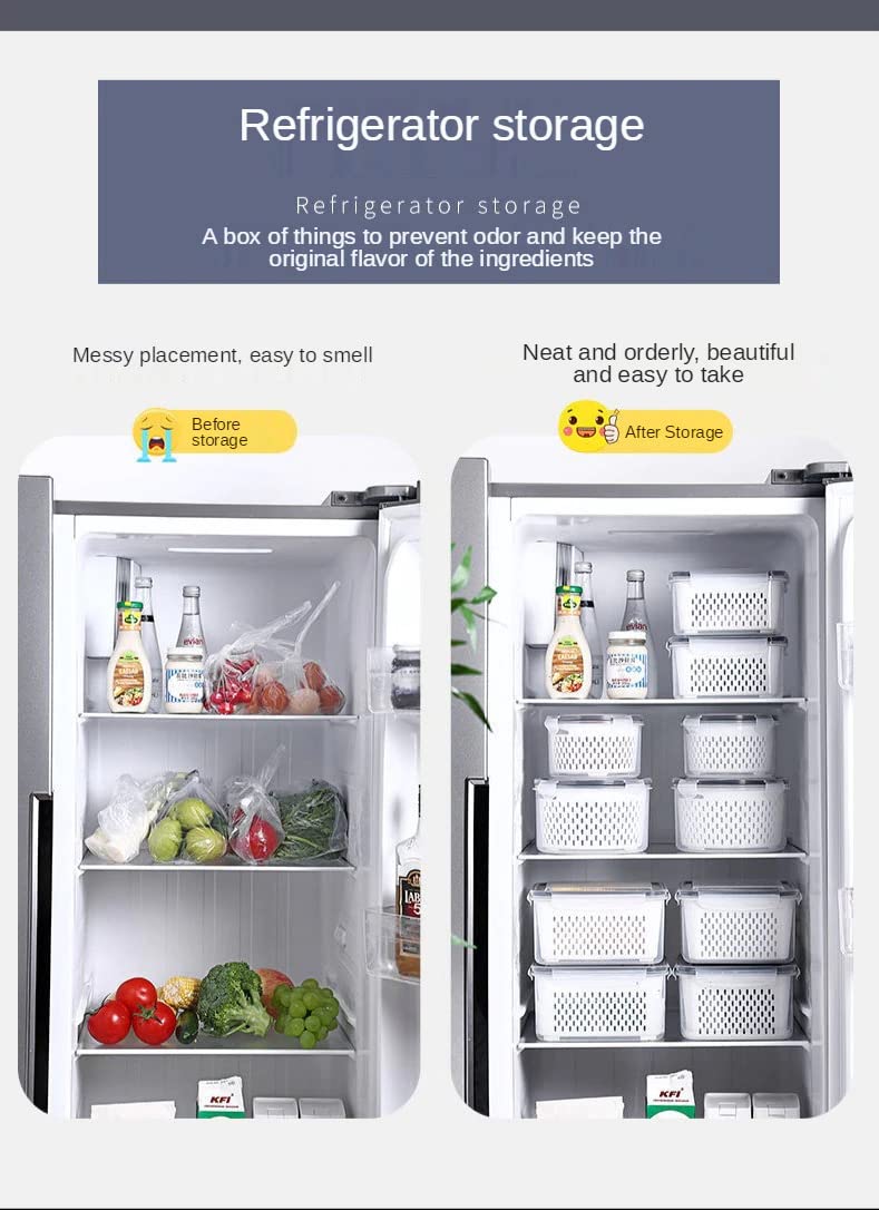 Refrigerator Storage Box Fridge Fresh Kitchen Organizer Vegetable Fruit Boxes Drain Basket Kitchen Storage Containers With Lid : 750ML,1600ML,2850ML,4150ML