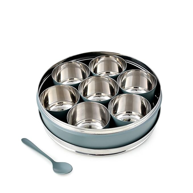 Stainless Steel spice box container organiser with Glass lid and spoons spice organiser spice storage