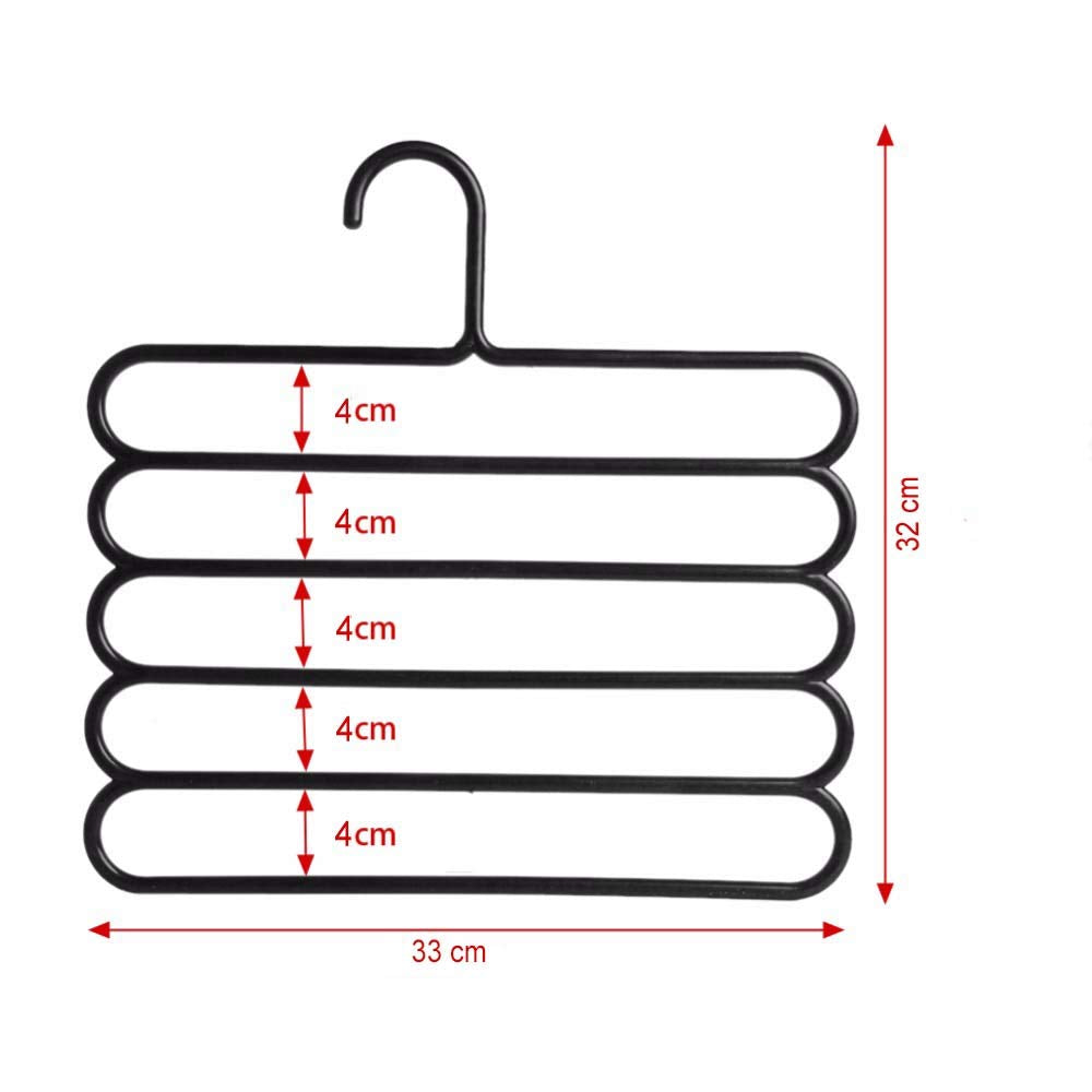 Plastic 5 Layer Pants Clothes Hanger Wardrobe Storage Organizer Rack (Set Of 4), 33L X 1B X 32H Cm (Assorted Colour)