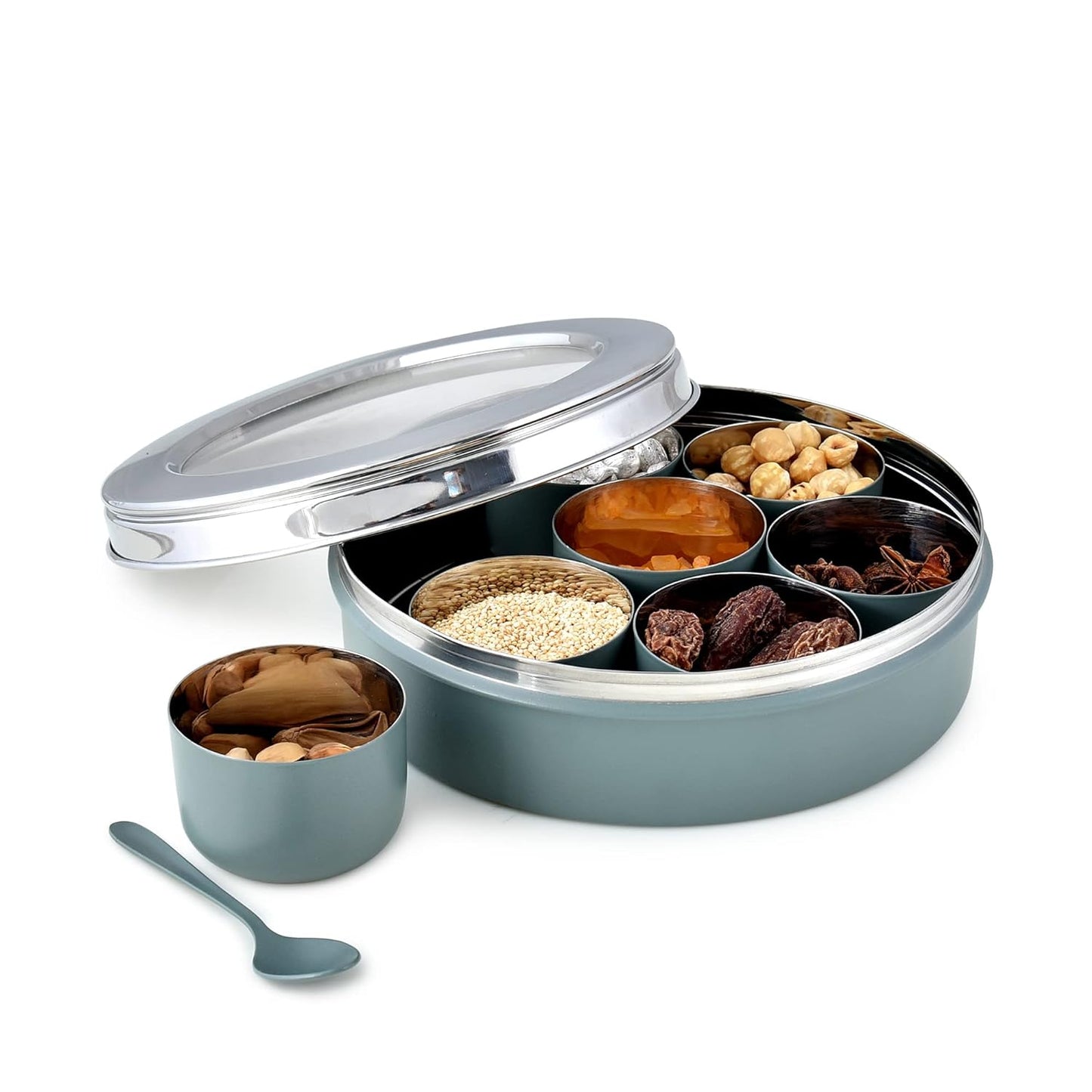 Stainless Steel spice box container organiser with Glass lid and spoons spice organiser spice storage