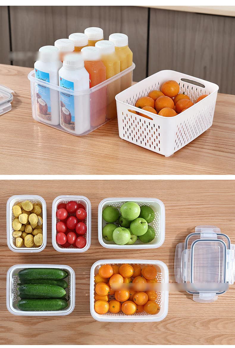 Refrigerator Storage Box Fridge Fresh Kitchen Organizer Vegetable Fruit Boxes Drain Basket Kitchen Storage Containers With Lid : 750ML,1600ML,2850ML,4150ML