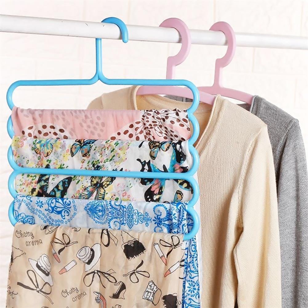 Plastic 5 Layer Pants Clothes Hanger Wardrobe Storage Organizer Rack (Set Of 4), 33L X 1B X 32H Cm (Assorted Colour)