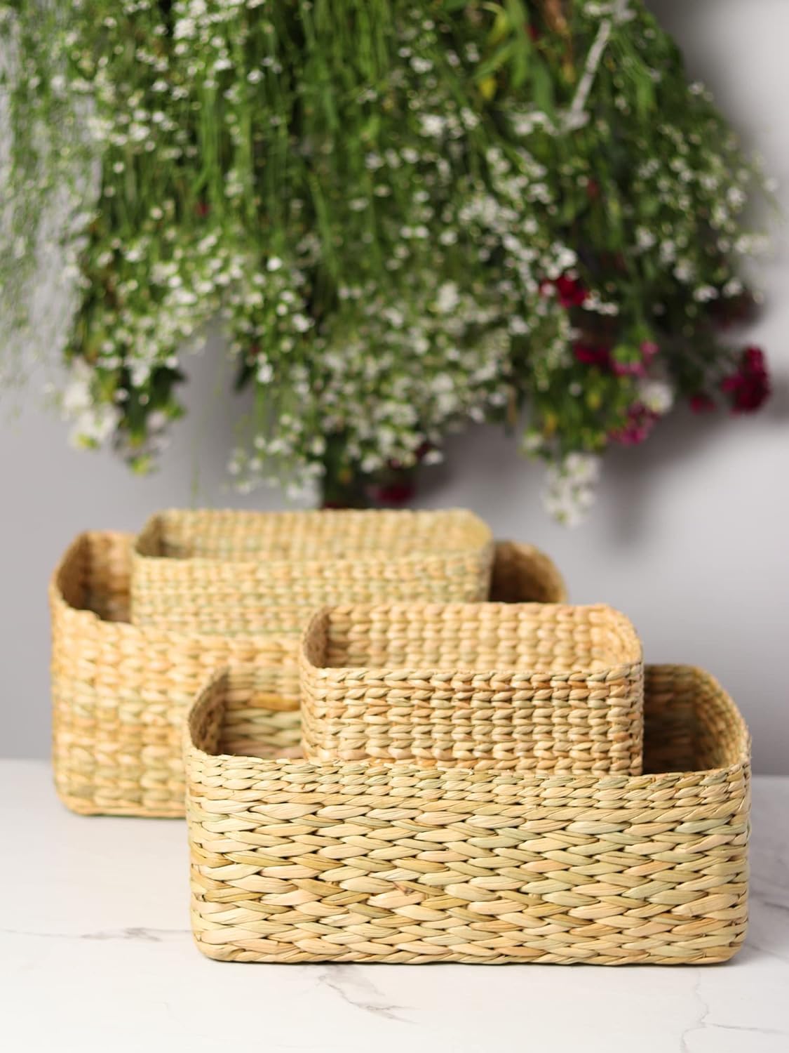 India Storage Baskets Cane or Bamboo Basket Tray Online Basket Wardrobe Basket (Set of All 4 (S,M,L,X-Large))