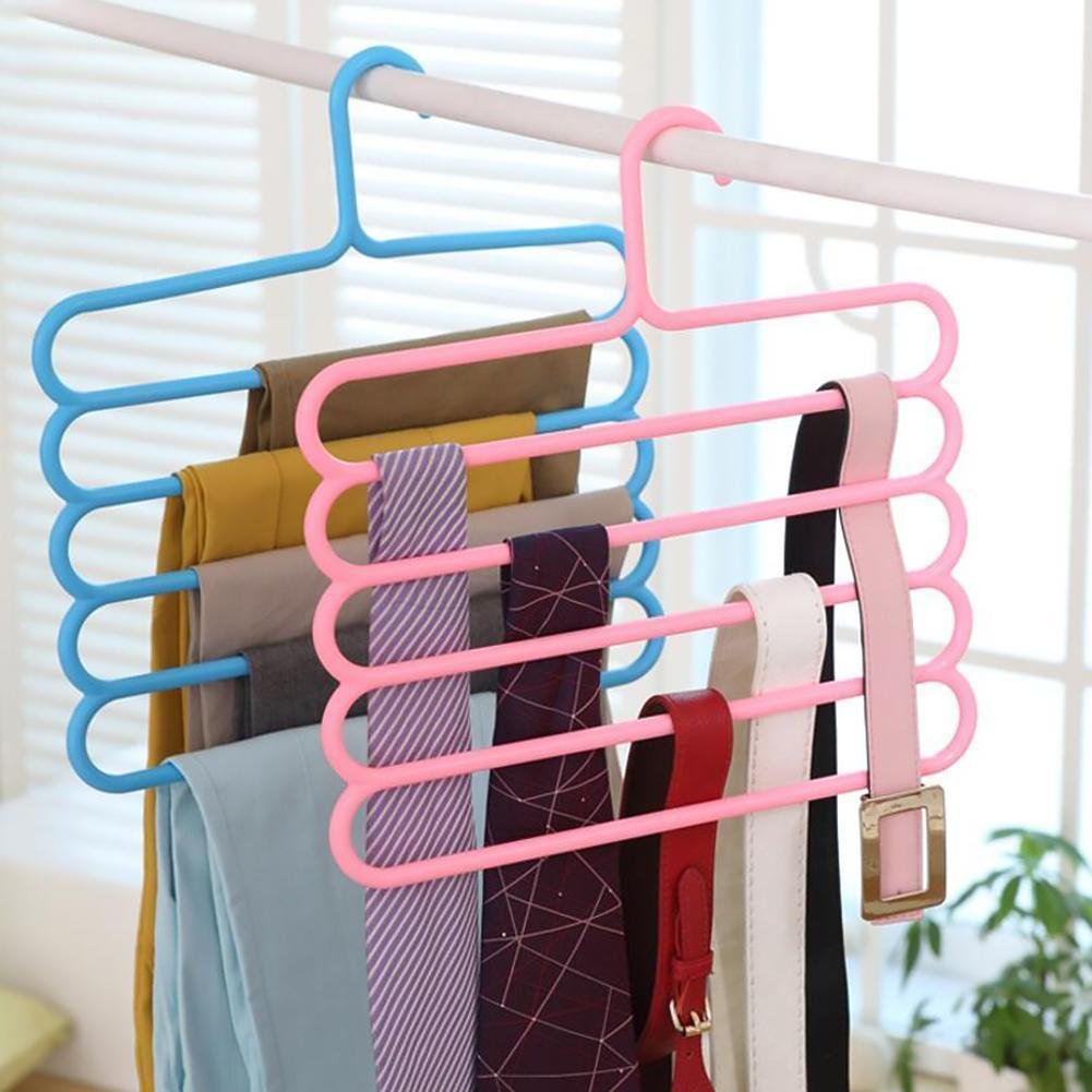 Plastic 5 Layer Pants Clothes Hanger Wardrobe Storage Organizer Rack (Set Of 4), 33L X 1B X 32H Cm (Assorted Colour)