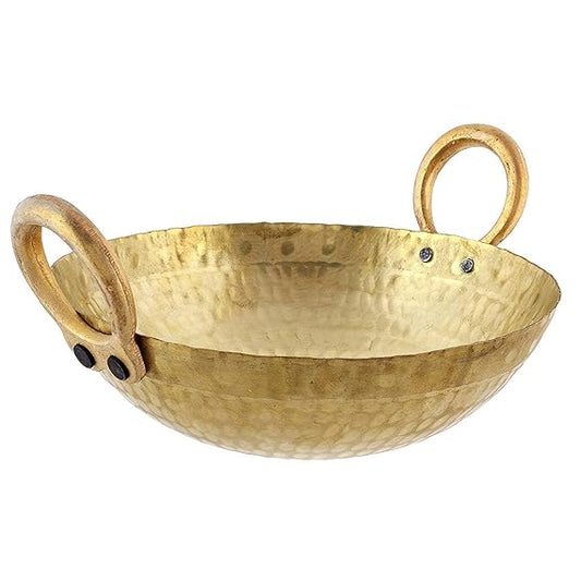 Brass Pital Kadhai/Frying Pan with Handle Kadai Cookware (3000 ML)Brass Kadhai Cookware Serving Ware set 1