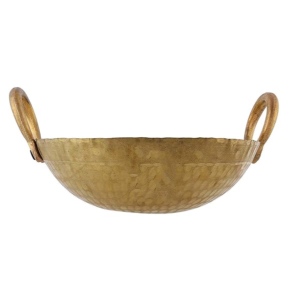 Brass Pital Kadhai/Frying Pan with Handle Kadai Cookware (3000 ML)Brass Kadhai Cookware Serving Ware set 1