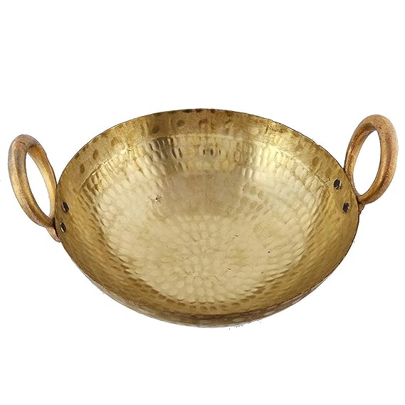 Brass Pital Kadhai/Frying Pan with Handle Kadai Cookware (3000 ML)Brass Kadhai Cookware Serving Ware set 1