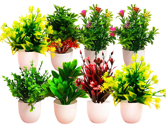 Artificial Potted Plants 8 Pack Artificial Plastic Eucalyptus Plants Small Indoor Potted Houseplants Small Faux Plants for Home Decor