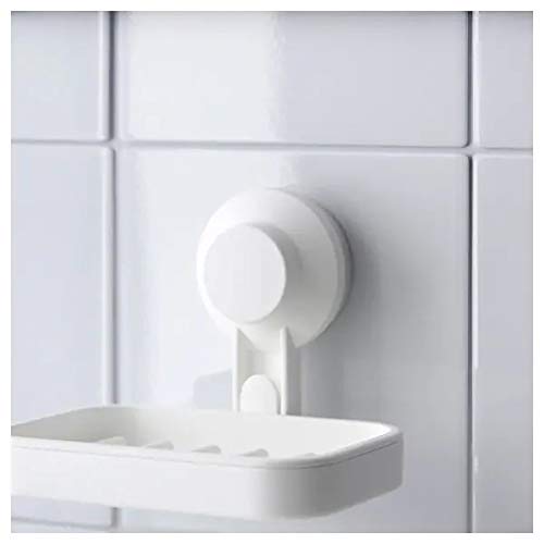 Ikea Tisken Recycled Abs Plastic Soap Dish with Suction Cup White (Length: 14 Cm (5 ½") Width: 10 Cm (4") Max Load: 3 Kg (6 Lb 10 Oz)) Kitchen holder Bathroom Holder