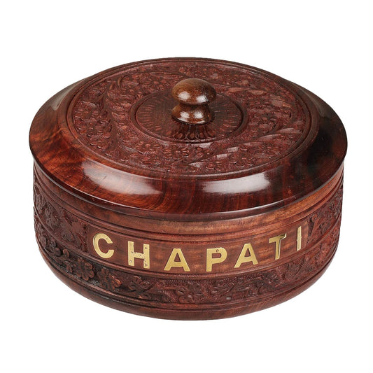 Sheesham Wood Solid Chapati Box Casserole for Roti 9 Inch Diameter wooden chapati box roti storage box