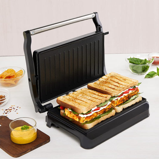 Borosil Meta Prime Grill Sandwich Maker, Non-toxic Non-stick Grill Plate Coating, Make 2 Sandwiches At a Time, 700 W SILVER CLOUD