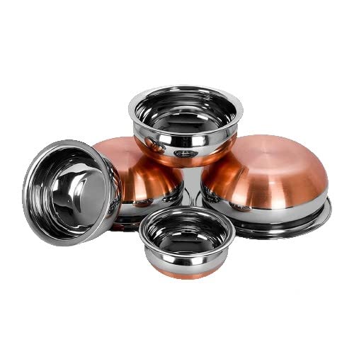 Stainless Steel Copper Bottom Kitchen Serving, Cooking Bowl Handi Set Biryani Handi With Cover 5-Pieces