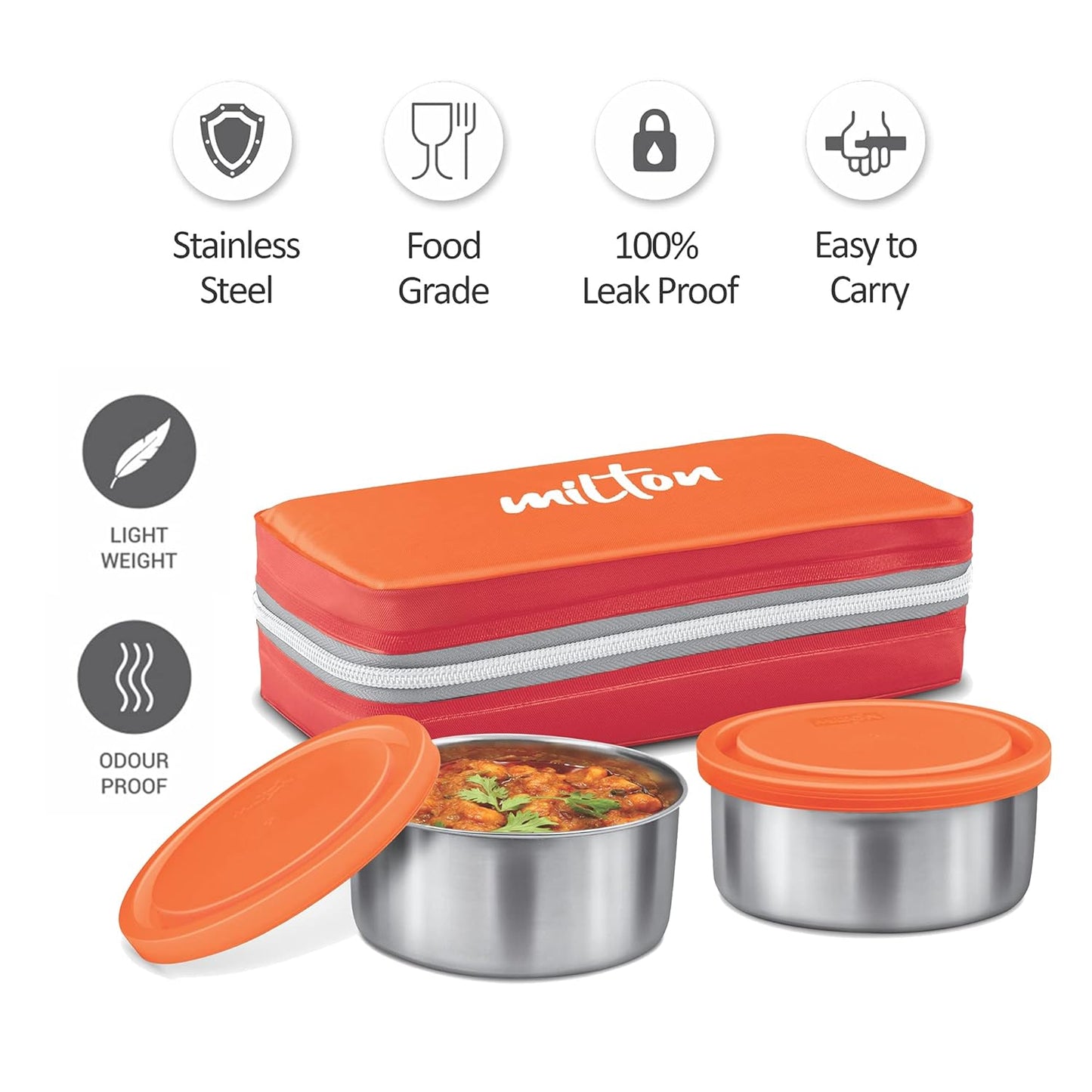 MILTON New Mini Lunch Insulated Tiffin 2 compartment 280 ml each with box cover
