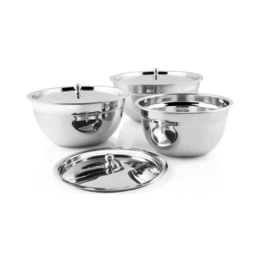 Stainless Steel Serving Bowl with Stainless Steel Lid 3 Piece Silver bowl set serving bowls serving bowls set