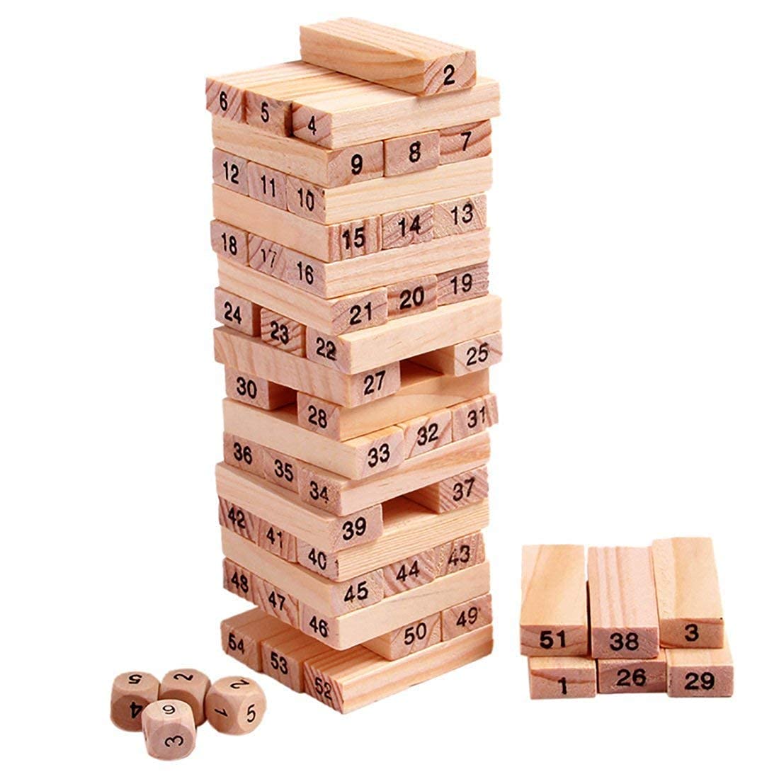 Wooden Jenga Wooden Blocks 51 Pcs 4 Dice Building Blocks Game jenga games jenga wooden blocks game