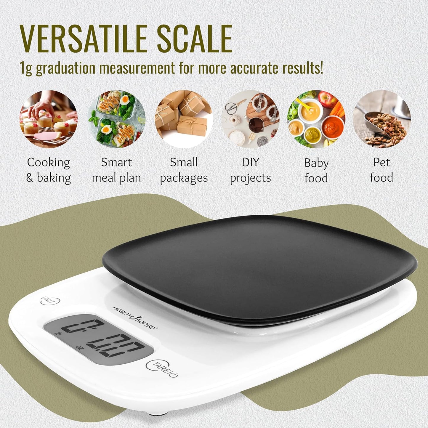 HealthSense Weight Machine for Kitchen, Kitchen Food Weighing Scale for Health, Fitness, Home Baking & Cooking with Bright LCD, Touch Button, Tare Function