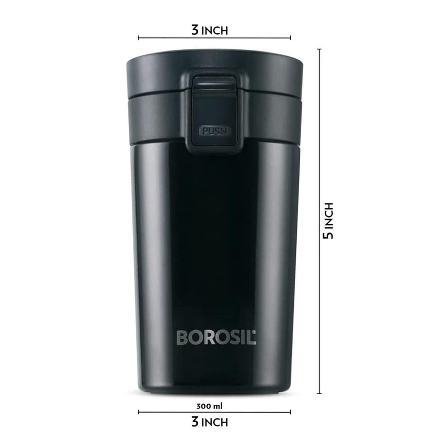 Borosil Hydra Vacuum Insulated 300 ml Coffeemate Stainless Steel Travel Mug Spill Proof