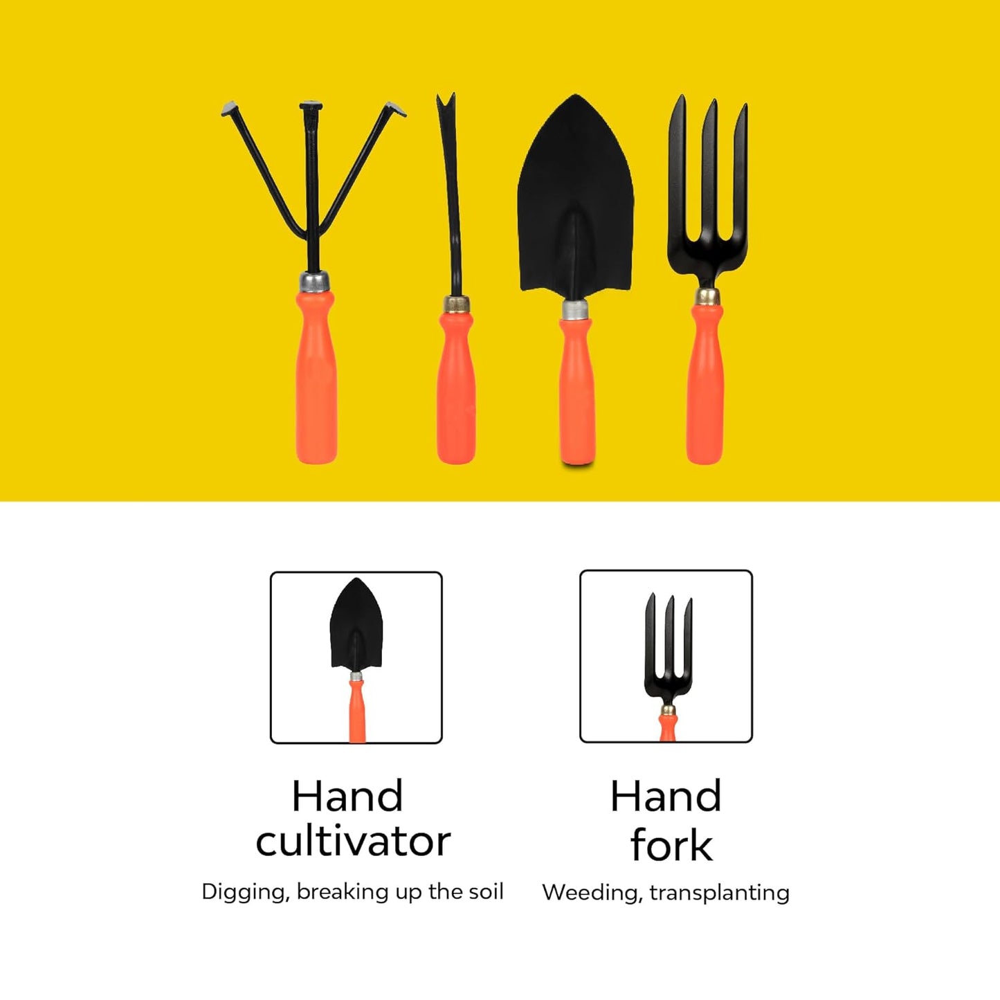 Essential Gardening Hand Tools - 6 pieces | Gardening Tool Set Combo | Durable Home Garden Tool Kit for Soil | Cultivator | Fork Trowel | Weeder | Khurpi | Garden Gloves