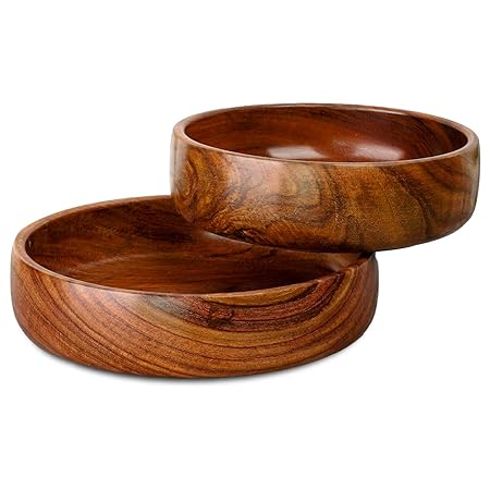 Wooden Bowl Serving Bowl Salad & Mixing Bowl Bowl For Kitchen Home & Kitchen Snack Bowl Set of 2