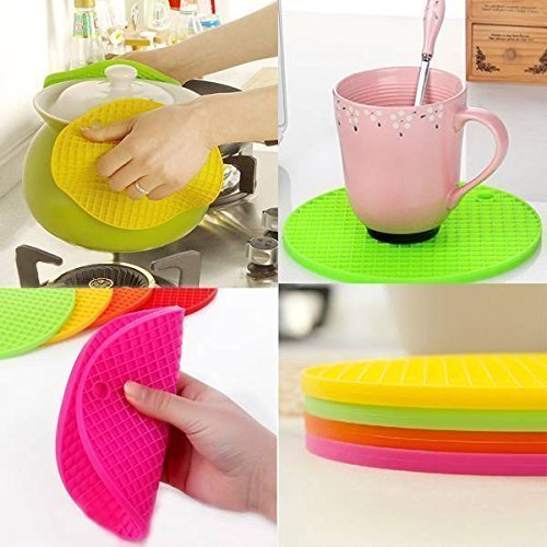 Round Silicone Trivets Mats for Hot Pots and Pans Silicone Pot Holders Multi Purpose Trivets Mats Heat Resistant Trivet Mat Teapot Coaster (Pack of 6)