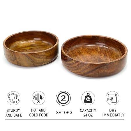 Wooden Bowl Serving Bowl Salad & Mixing Bowl Bowl For Kitchen Home & Kitchen Snack Bowl Set of 2