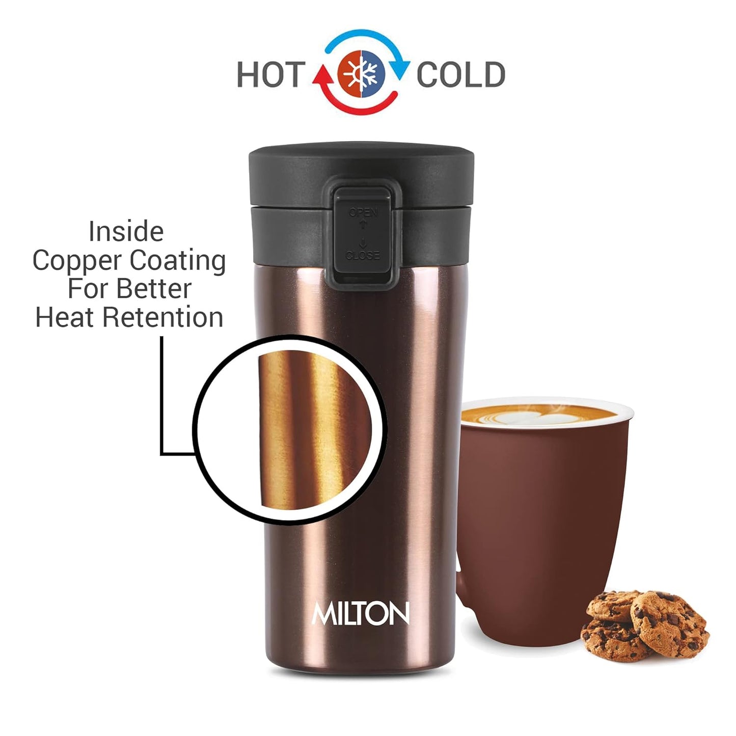 MILTON Coffee Mug Thermosteel Hot or Cold Insulated Mug, 300 ml, Black | Leak Proof | Rust Proof | Tea Mug | Juice Mug | Water Flask | Easy Grip | Easy to Carry
