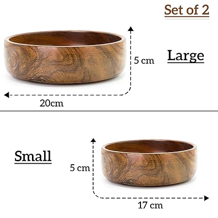 Wooden Bowl Serving Bowl Salad & Mixing Bowl Bowl For Kitchen Home & Kitchen Snack Bowl Set of 2