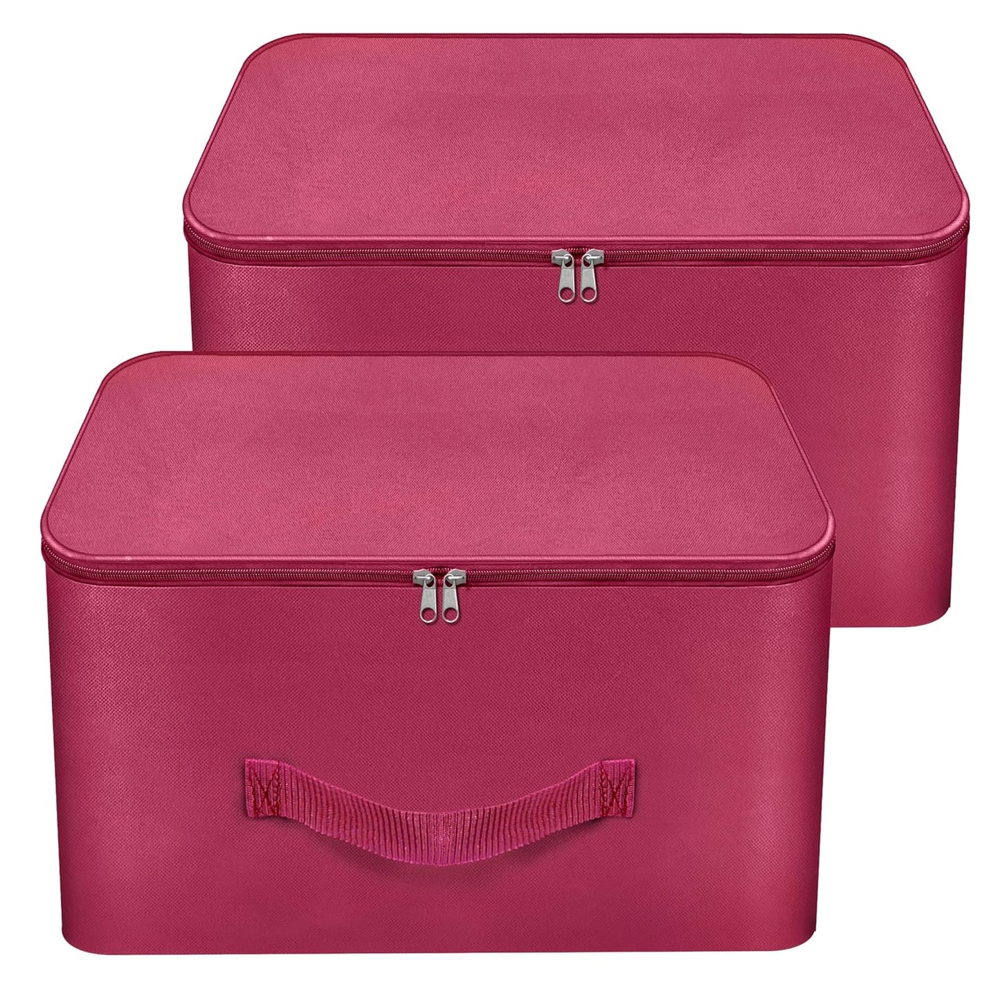 2 Pack Nylon Wardrobe Bag Underbed Moisture Proof Cloth Storage Organizer Saree Bags with Zippered Closure & Handle (Magenta, 37x35x23 cm) Square