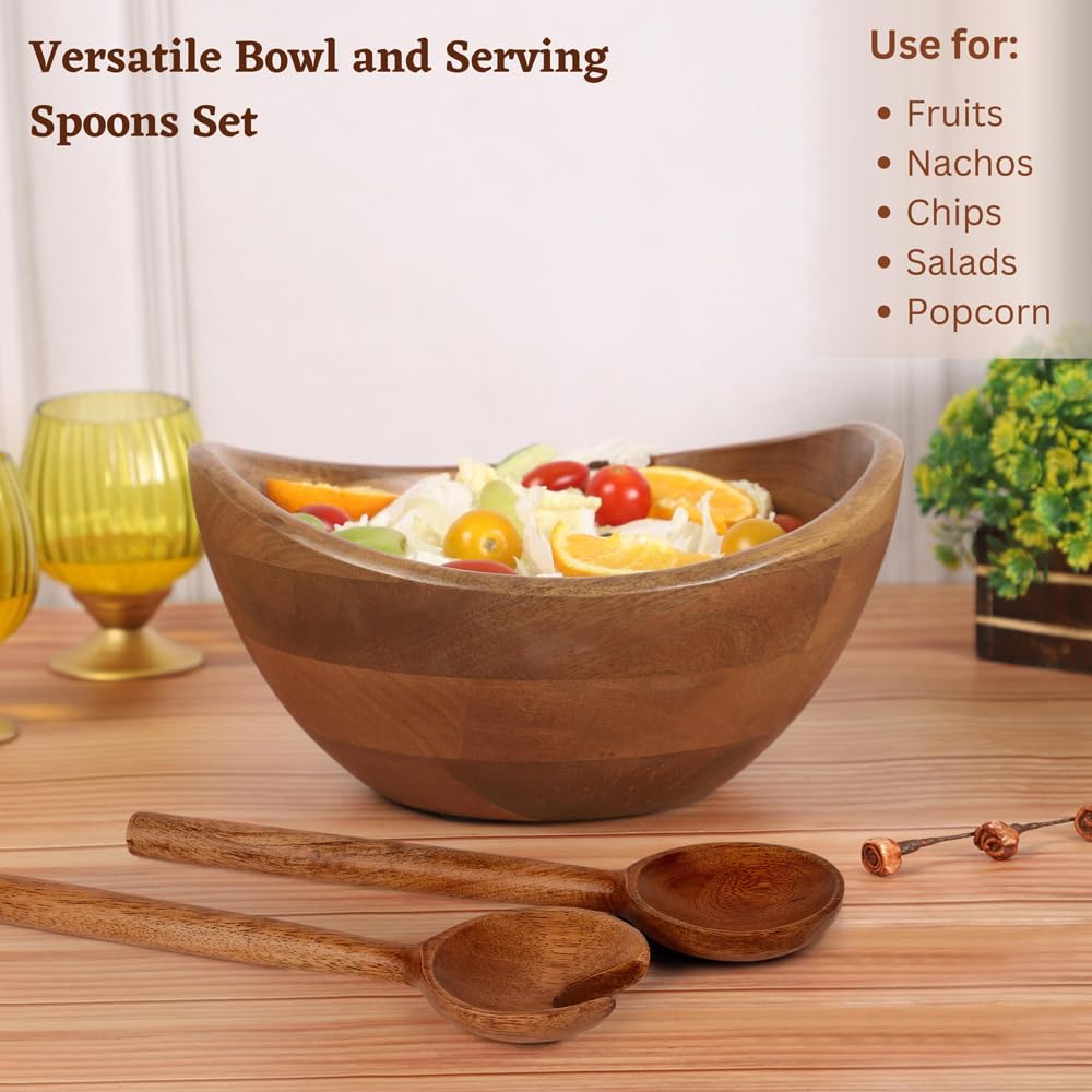 Wooden Salad Bowl with 2 Serving Spoons Mixing & Serving Bowls Wooden Bowl ‎Salad Bowl with 2 Serving Spoons Kitchen Bowl