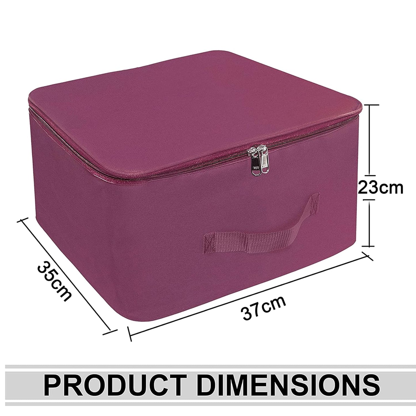 2 Pack Nylon Wardrobe Bag Underbed Moisture Proof Cloth Storage Organizer Saree Bags with Zippered Closure & Handle (Magenta, 37x35x23 cm) Square