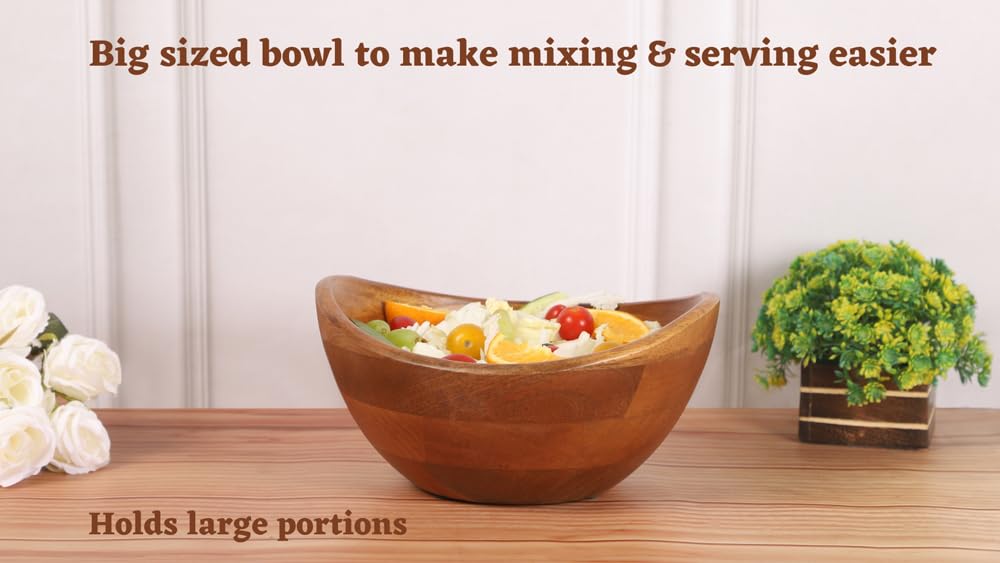 Wooden Salad Bowl with 2 Serving Spoons Mixing & Serving Bowls Wooden Bowl ‎Salad Bowl with 2 Serving Spoons Kitchen Bowl