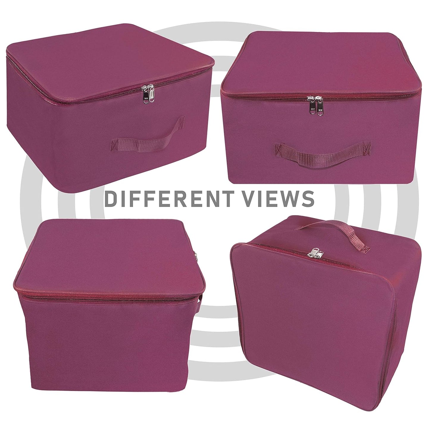 2 Pack Nylon Wardrobe Bag Underbed Moisture Proof Cloth Storage Organizer Saree Bags with Zippered Closure & Handle (Magenta, 37x35x23 cm) Square