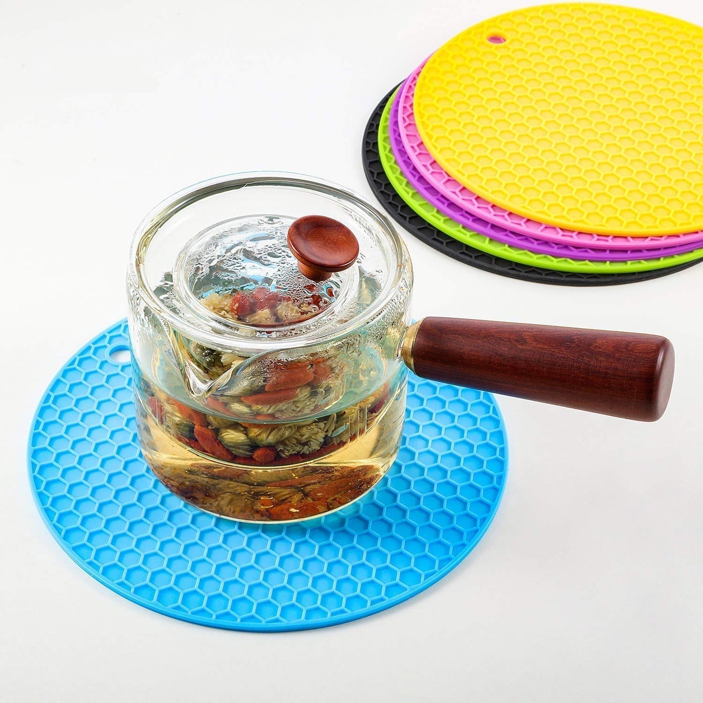 Round Silicone Trivets Mats for Hot Pots and Pans Silicone Pot Holders Multi Purpose Trivets Mats Heat Resistant Trivet Mat Teapot Coaster (Pack of 6)