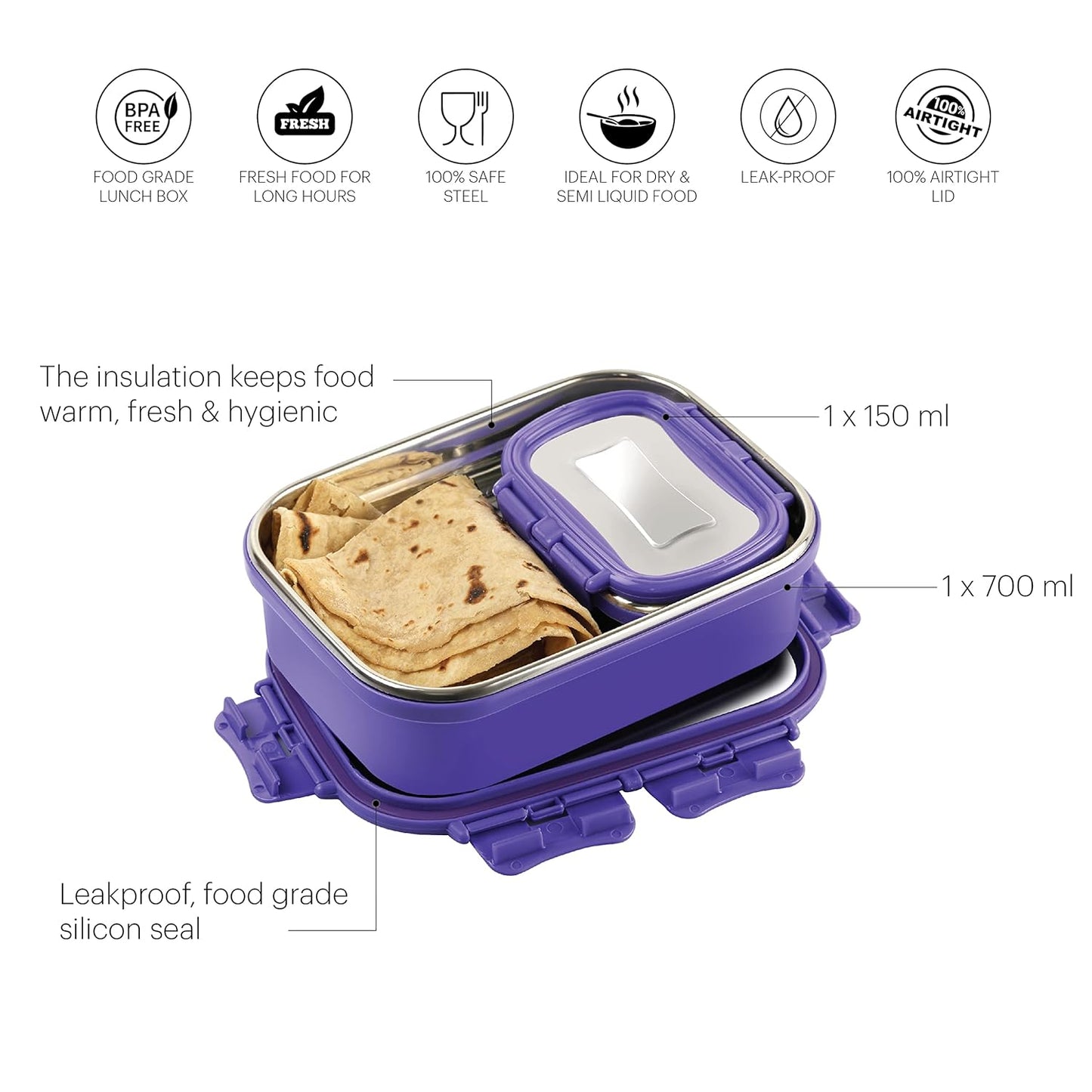 CELLO Thermo Click Stainless Steel Small Lunch Box Tiffin Box