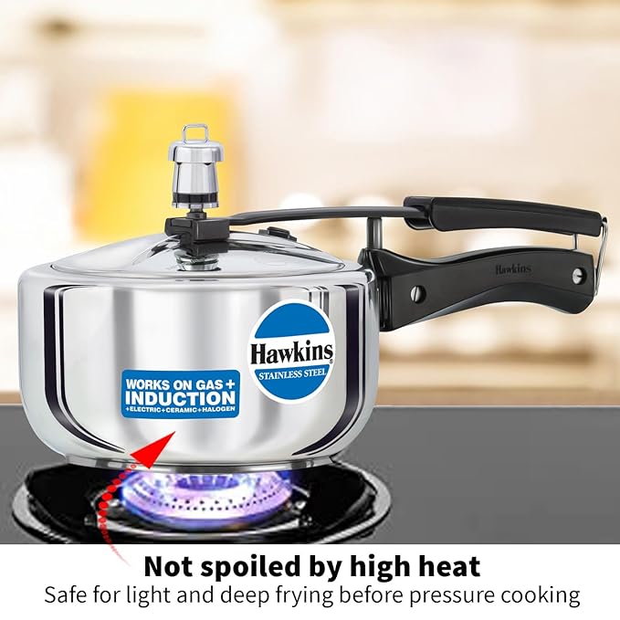 Hawkins 2 Litre Pressure Cooker Stainless Steel Inner Lid Cooker Induction Cooker Small Cooker Silver