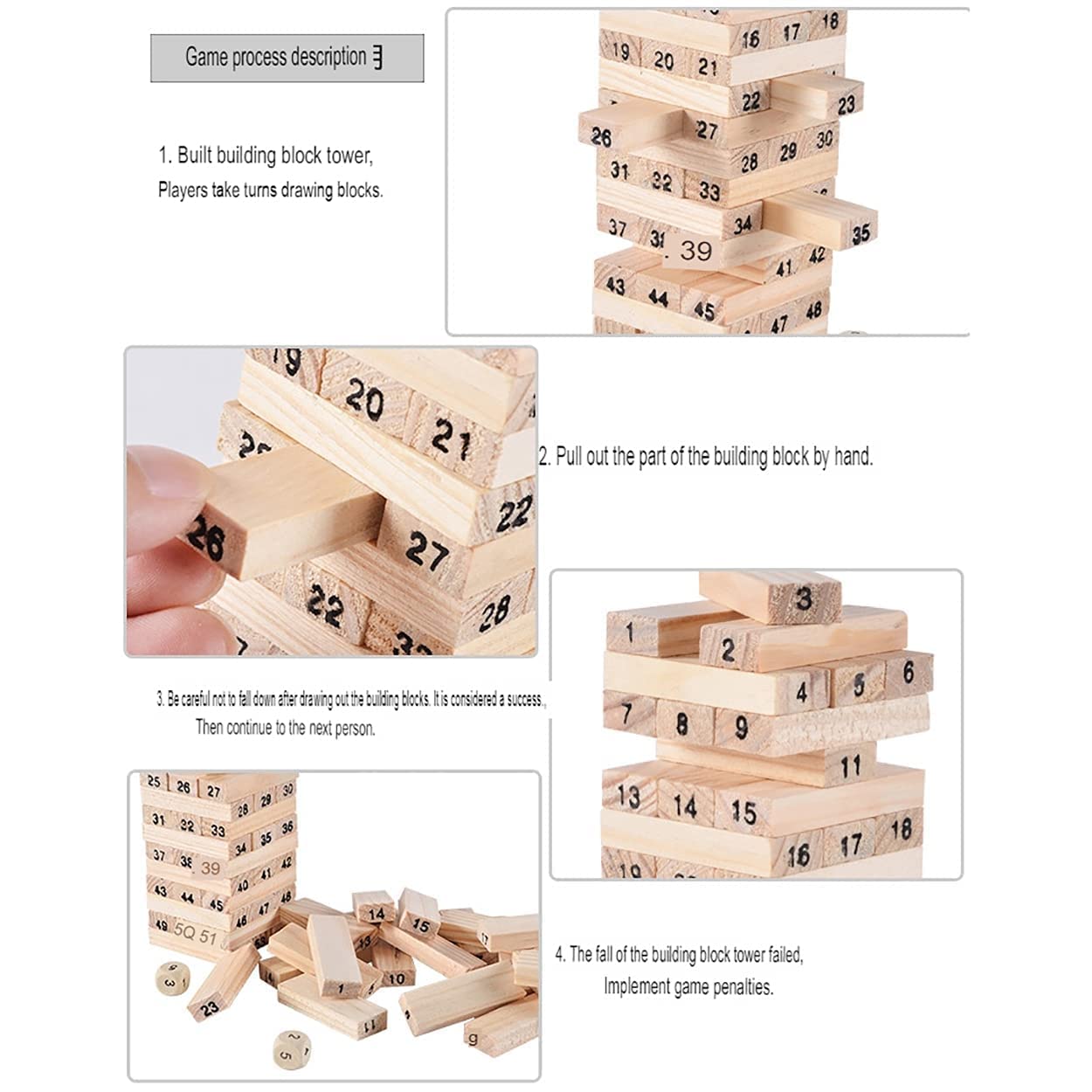 Wooden Jenga Wooden Blocks 51 Pcs 4 Dice Building Blocks Game jenga games jenga wooden blocks game