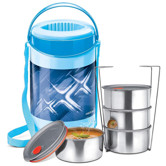 MILTON Econa Deluxe 4 Lunch Box (4 Container), Blue, Plastic & Stainless Steel
