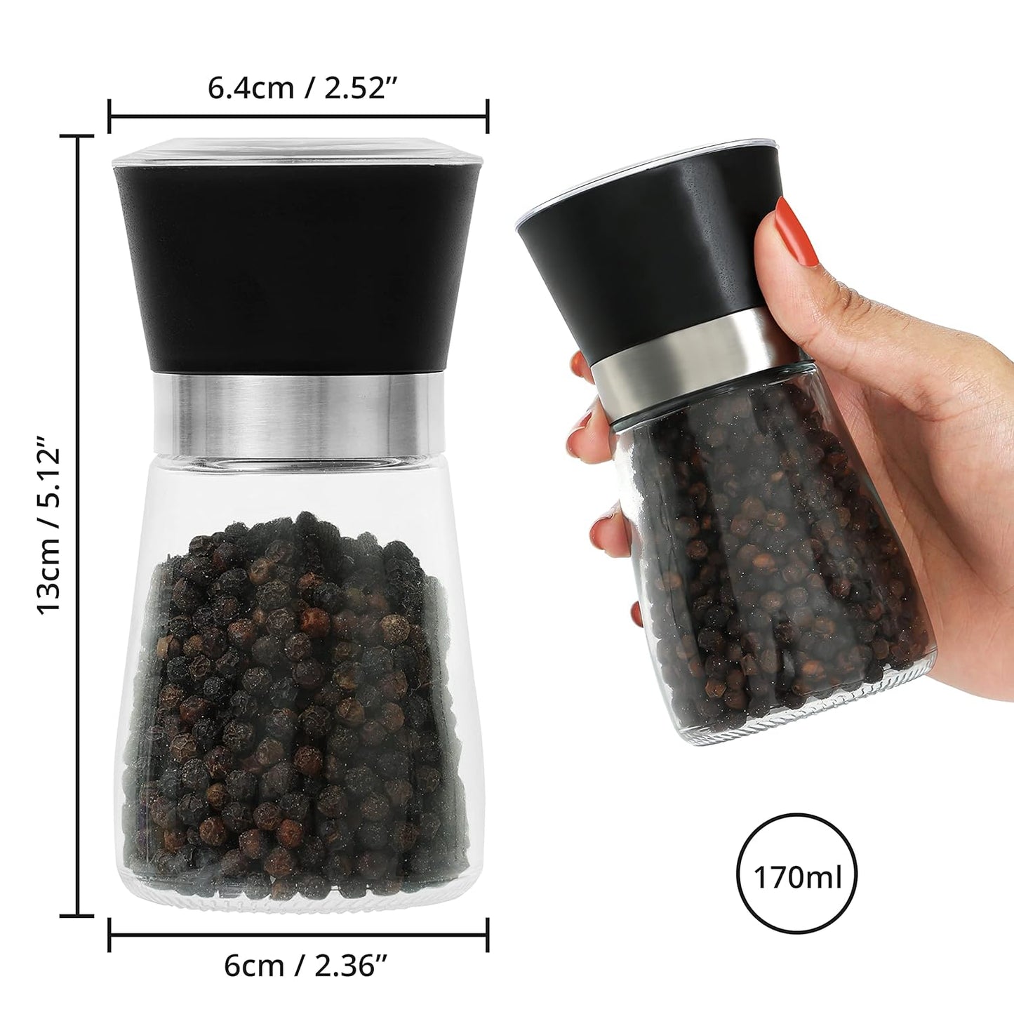 Stainless Steel Mill Shaker Salt and Pepper Grinder Crusher Shaker Set Of 2