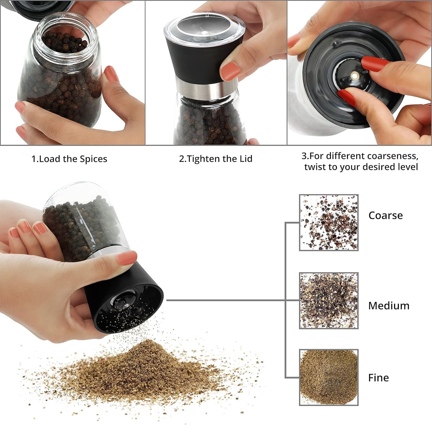 Stainless Steel Mill Shaker Salt and Pepper Grinder Crusher Shaker Set Of 2