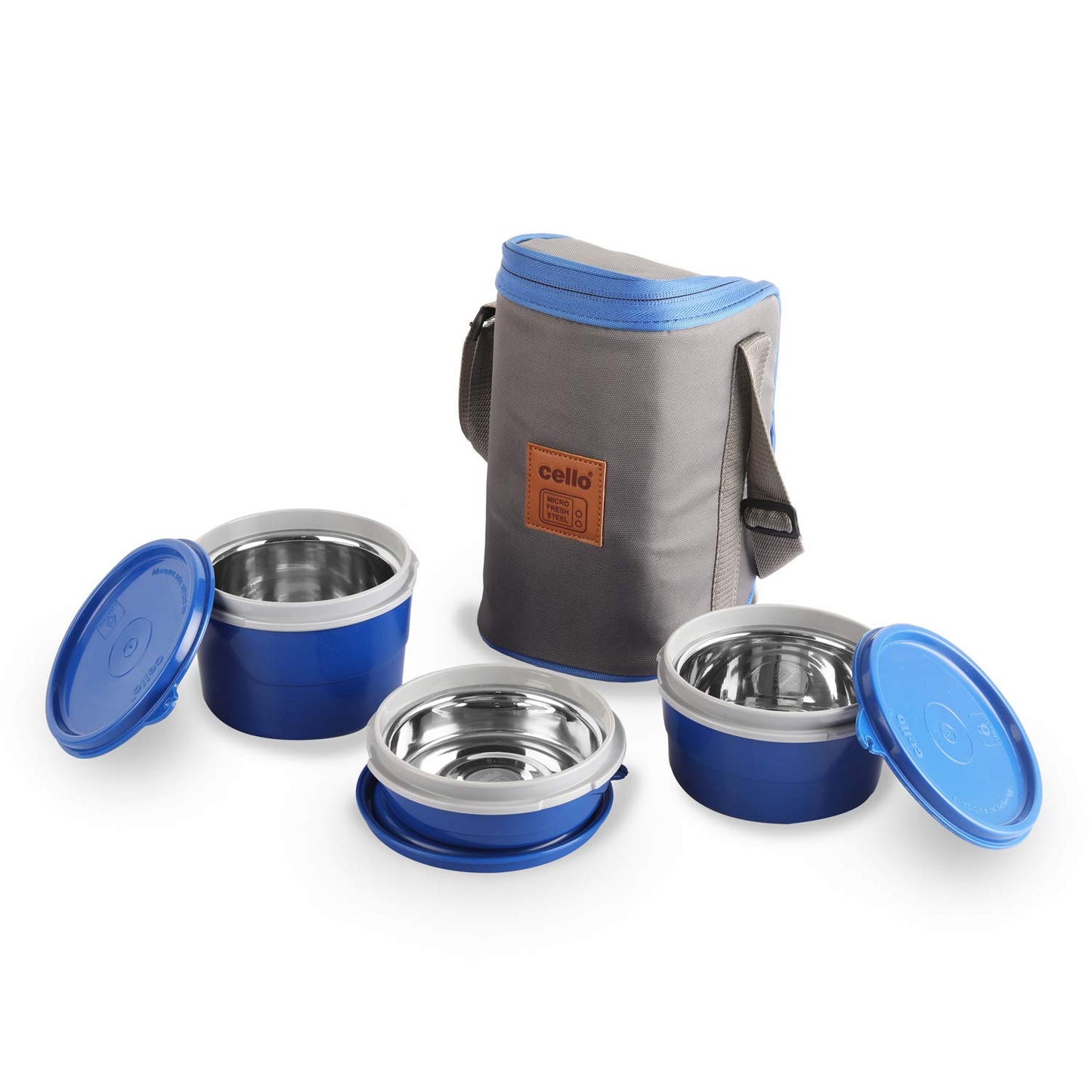 CELLO Maxfresh Hot Wave Stainless Steel 3 Container Lunch Box 225ml, 375ml and 550ml Grey
