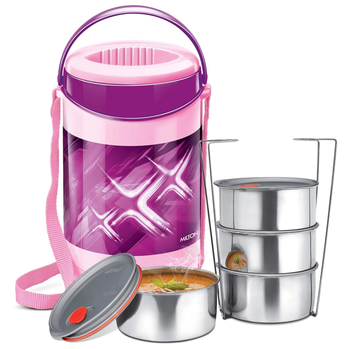 MILTON Econa Deluxe 4 Lunch Box (4 Container), Purple , Plastic & Stainless Steel