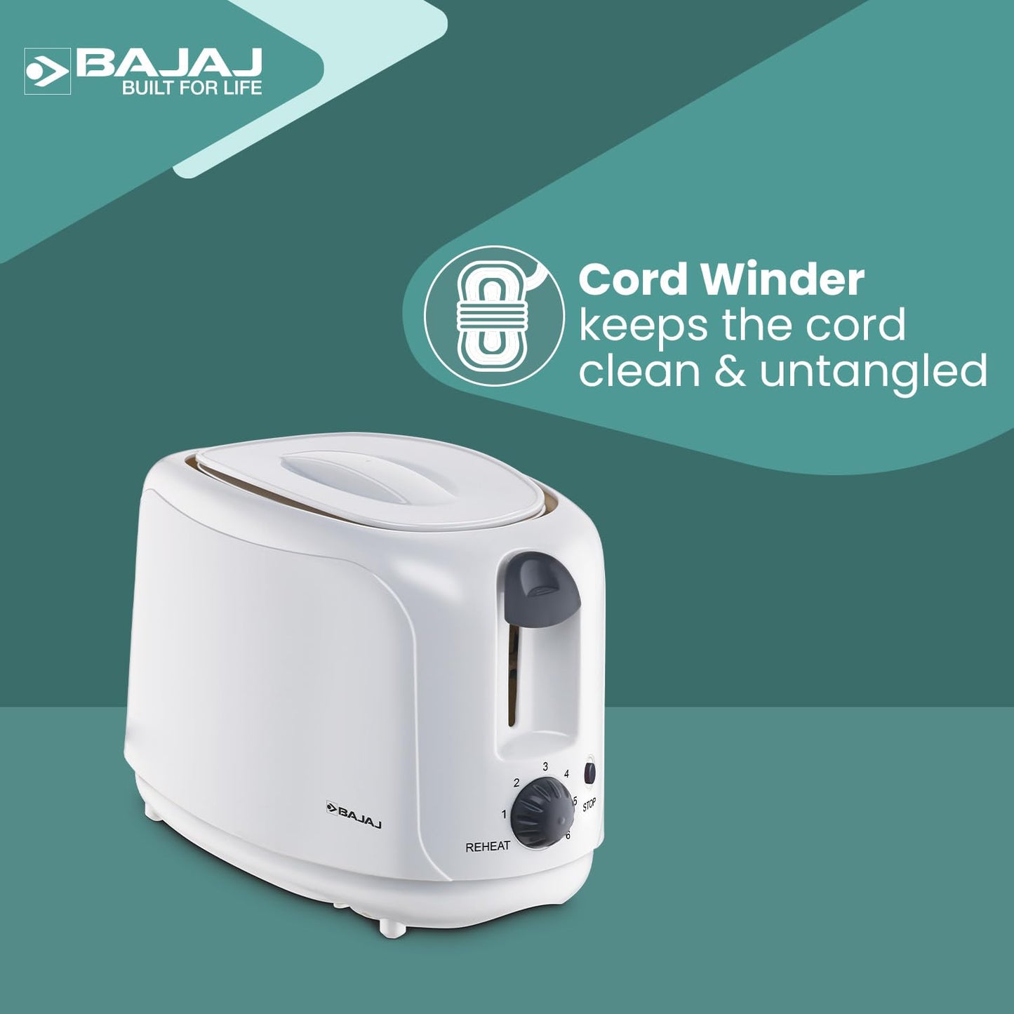 Bajaj ATX 4 750-Watt 2-Slice Pop-up Toaster | Dust Cover & Slide Out Crumb Tray | 6-Level Browning Controls | Mid-Cycle Cancel Feature| White Electric Toaster