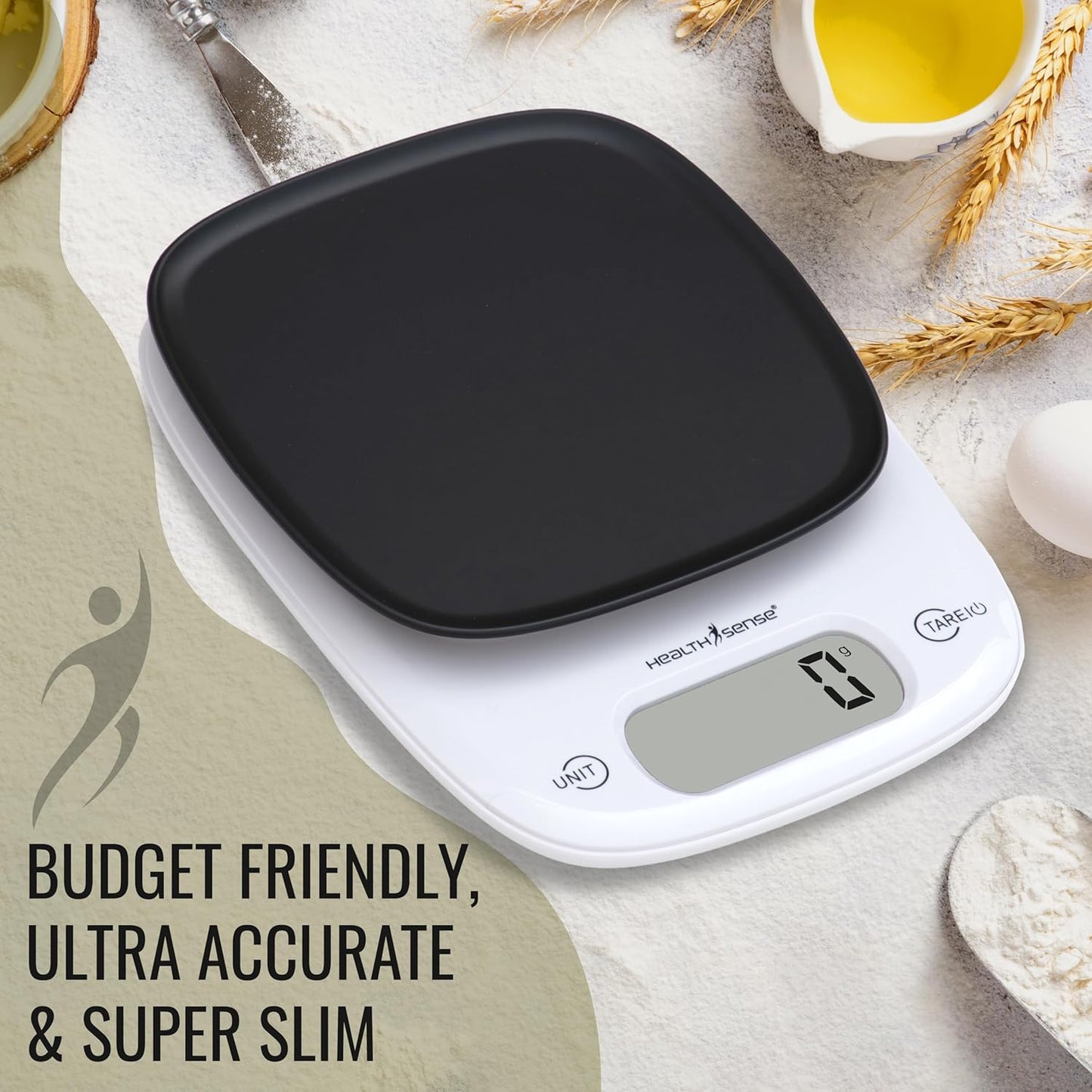 HealthSense Weight Machine for Kitchen, Kitchen Food Weighing Scale for Health, Fitness, Home Baking & Cooking with Bright LCD, Touch Button, Tare Function