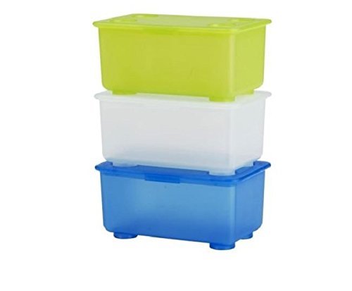 Ikea Plastic Storage Boxes Organizer (Blue Green White) Set Of 3, 6 x 4 x 4CM