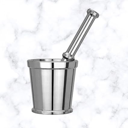 Stainless Steel Mortar and Pestle Set Khalbatta Spice Mixer & Spice Grinder Molcajete Khalbatta Okhli Masher/Kharal Well Design for Kitchen