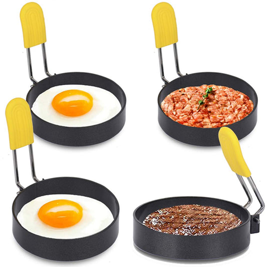 Egg Shapers For Frying, Fried Egg Maker Mold For Cooking, Non Stick Metal Round Egg Cooker Ring Kitchen Cooking Tools Egg Rings For Griddle, 7.5 x 7.5 x 7 Centimeters, Black Set of 4