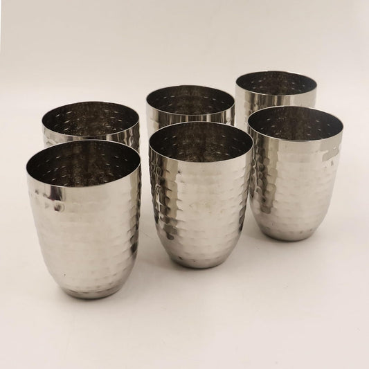 Stainless Steel Tumblers Glass set of 6 Drinkware Hammered Steel Glass set of 6