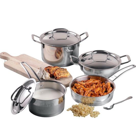 Stainless Steel Cookware Combo Set of 4 Pcs/Saucepan, Saucepot, Kadai and Frypan/Deep Kadhai for Cooking/Heavy Induction Bottom