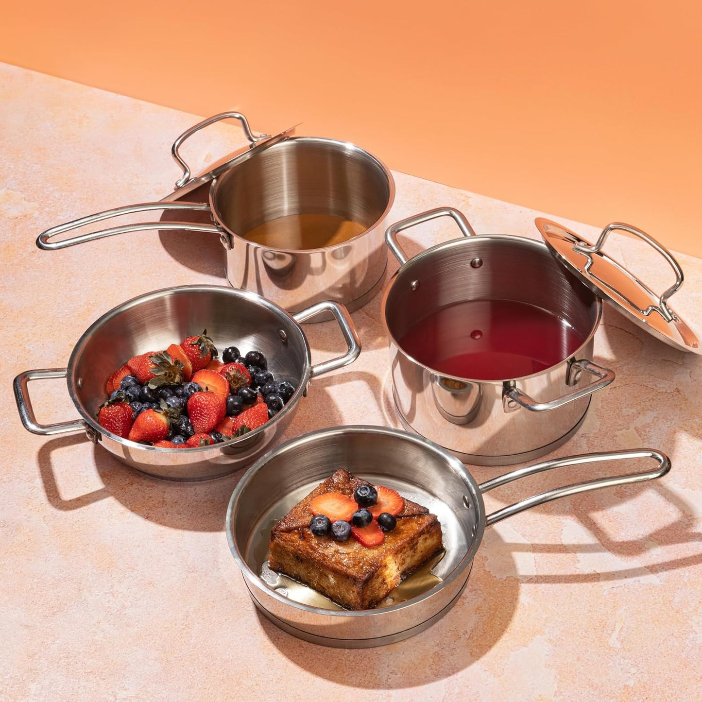 Stainless Steel Cookware Combo Set of 4 Pcs/Saucepan, Saucepot, Kadai and Frypan/Deep Kadhai for Cooking/Heavy Induction Bottom