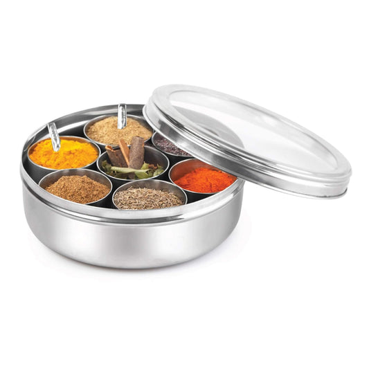 Stainless Steel spice box container organiser with Glass lid and spoons spice organiser spice storage